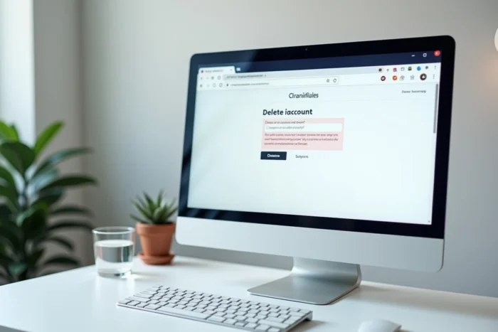 Écran d'ordinateur affichant les paramètres de suppression de compte sur un site de petites annonces