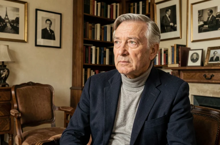 Portrait d'un homme français élégant dans un appartement parisien vintage évoquant le mystère familial de Michel Lafon